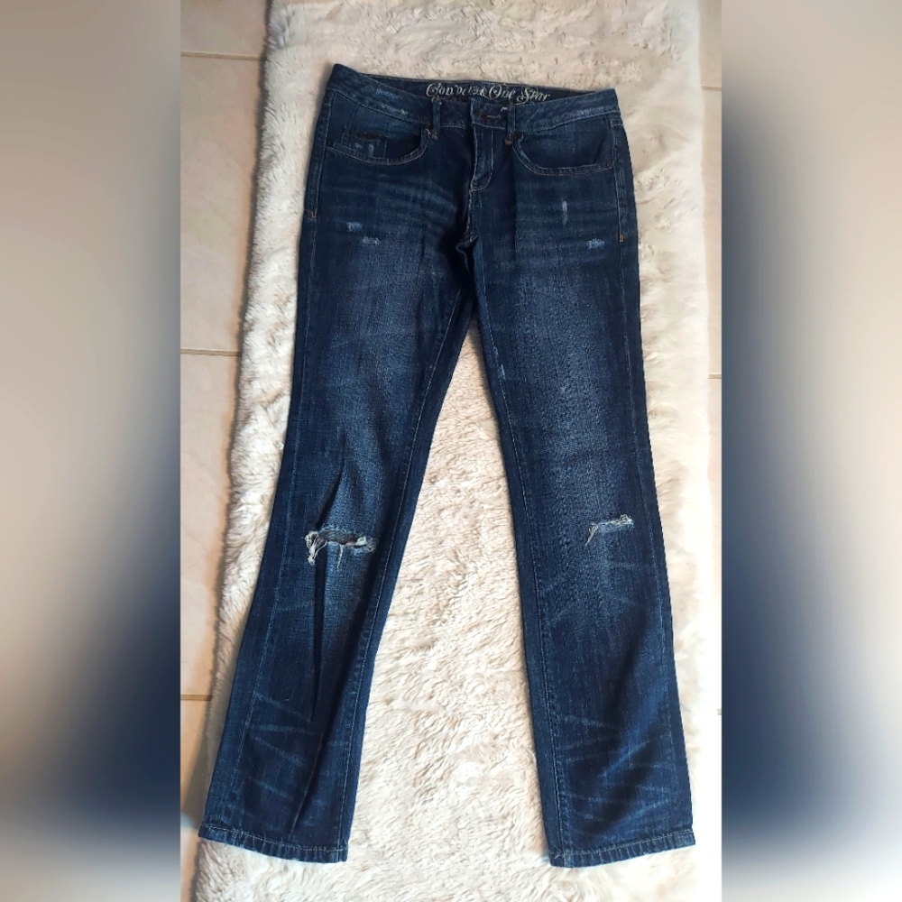 Crosby Blue Boot Cut Jeans with Distressed Details